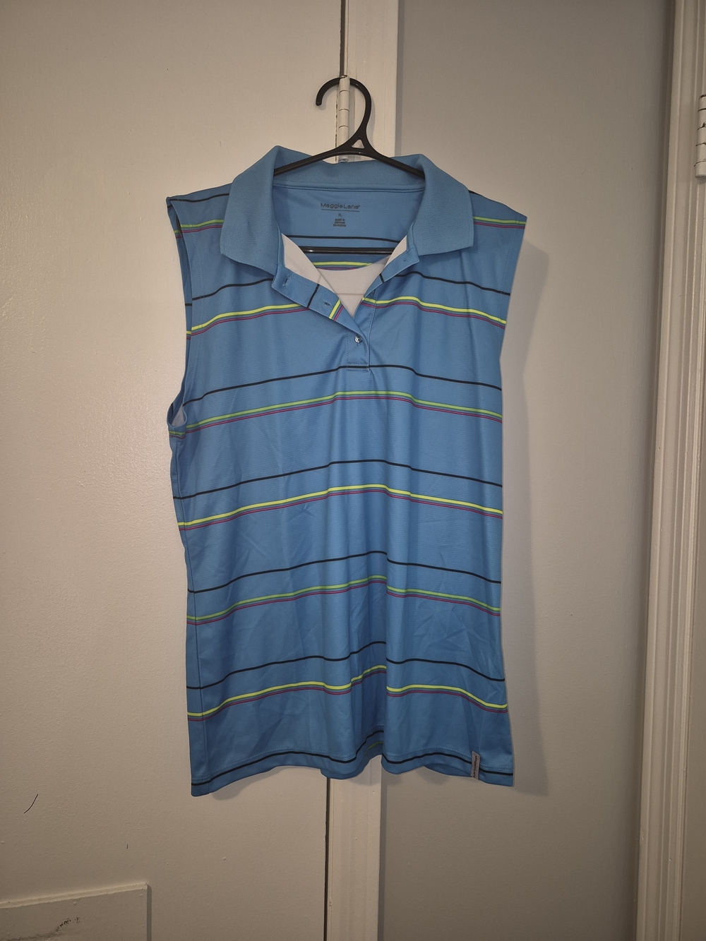 Maggie Lane XL Sleeveless Light Blue Striped Polo Top